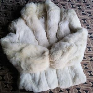 Vintage Ivory Rabbit Fur Jacket Coat Satin Lined